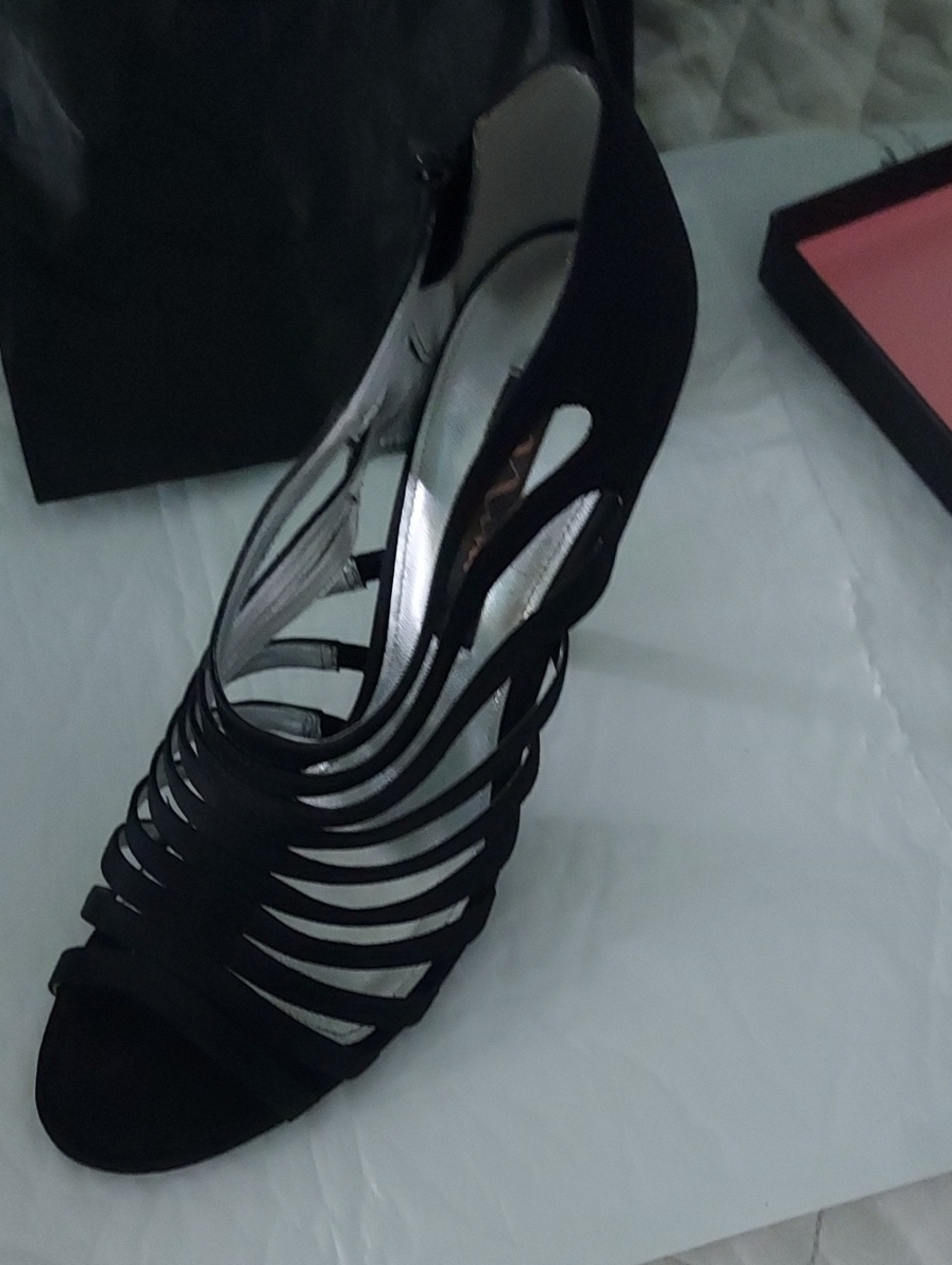 Nina Black Strappy Cutout High Heels Size 8.5